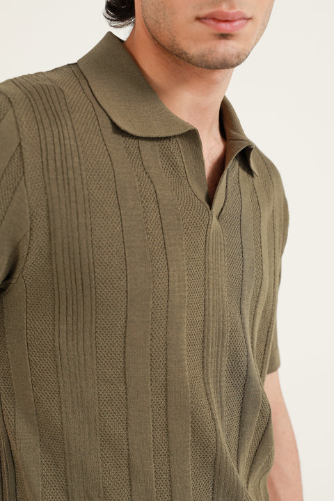 TEXTURED STRIPED KNITTED POLO