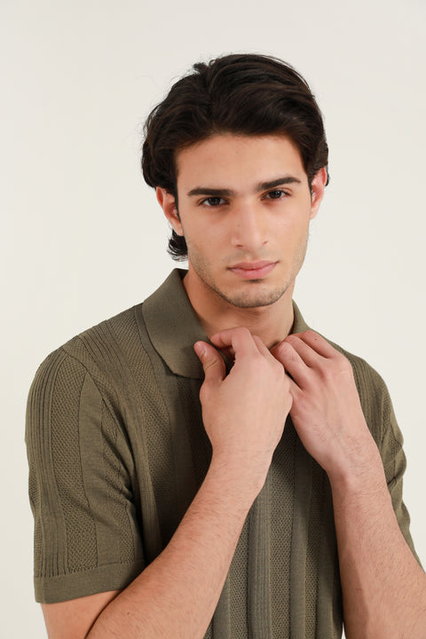 TEXTURED STRIPED KNITTED POLO