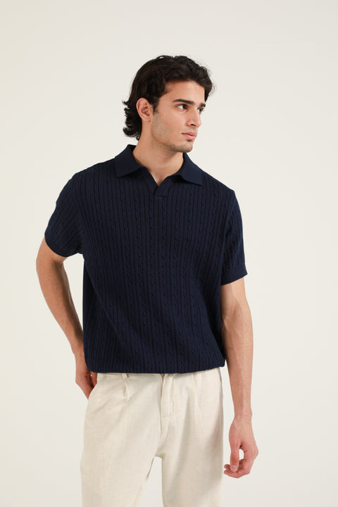 JOHNNY COLLAR TEXTURED KNITTED POLO