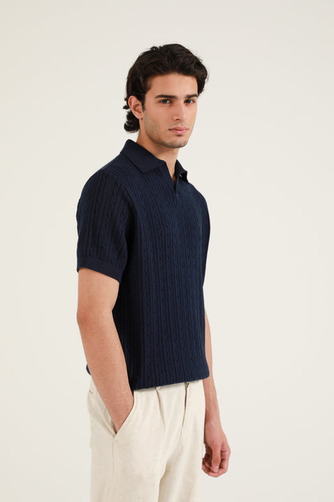 JOHNNY COLLAR TEXTURED KNITTED POLO