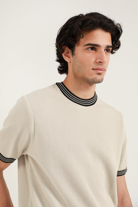 TEXTURED RINGER KNITTED TEE