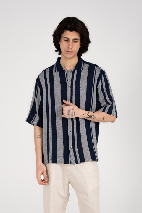BAGGY FIT TEXTURED STRIPED SHIRT