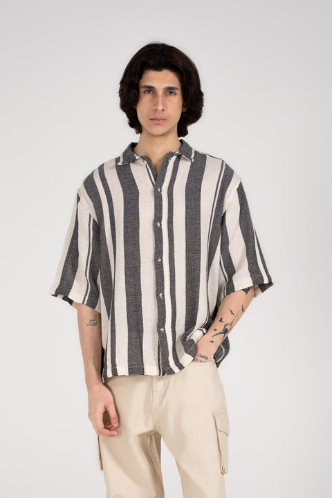 BAGGY FIT TEXTURED STRIPED SHIRT