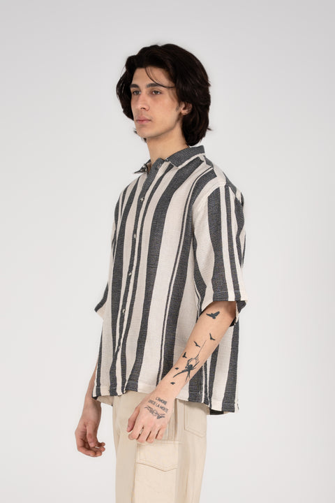BAGGY FIT TEXTURED STRIPED SHIRT