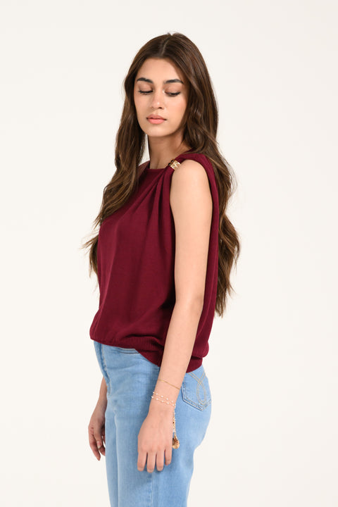 KNITTED TOP WITH ELASTICATED HEM