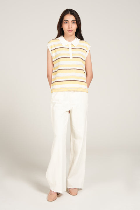 STRIPED POLO KNIT TOP
