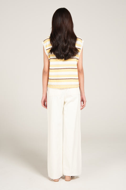 STRIPED POLO KNIT TOP
