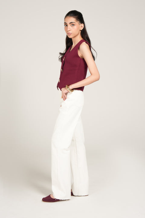 KNIT TOP WITH ACCENT BUTTONS