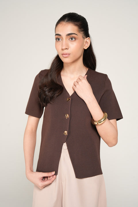 KNITTED BUTTON DOWN TOP