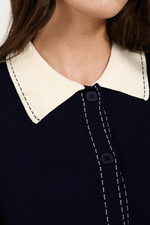 CONTRAST KNIT BUTTON DOWN TOP