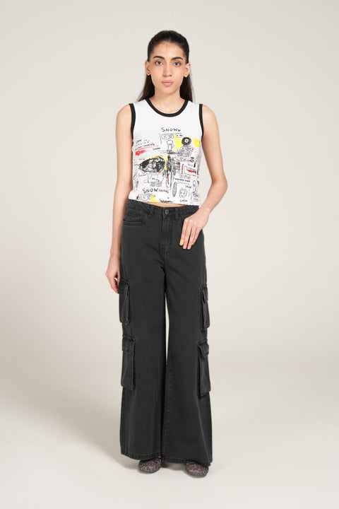 PRINTED CROP TANK TOP