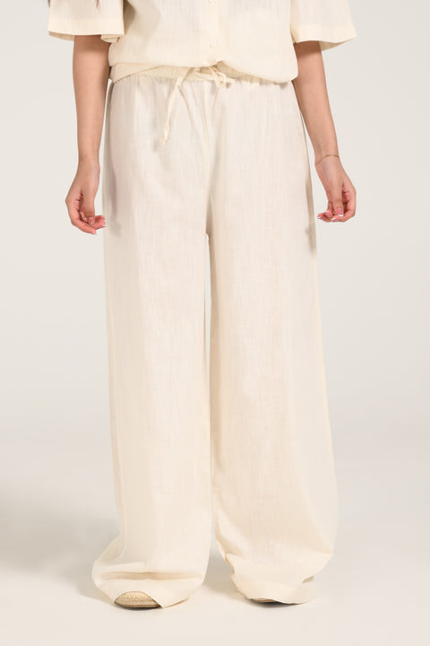 LINEN BLEND WIDE LEG TROUSERS
