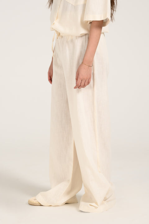 LINEN BLEND WIDE LEG TROUSERS