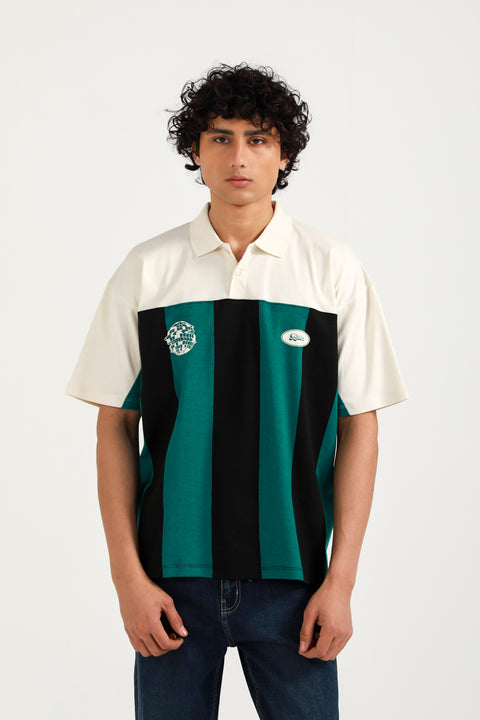 BAGGY FIT CONTRAST PANEL POLO