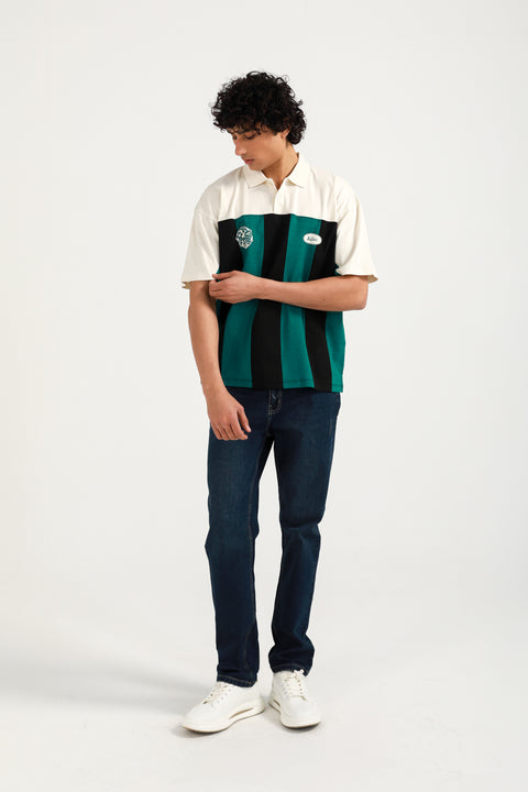 BAGGY FIT CONTRAST PANEL POLO