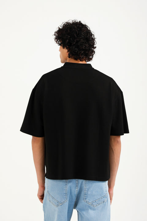BOXY FIT MOCK NECK ZIP PLACKET POLO
