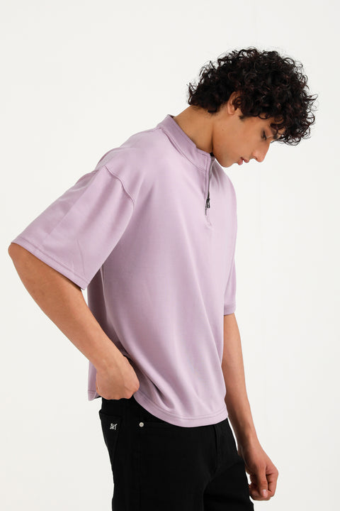 BOXY FIT MOCK NECK ZIP PLACKET POLO