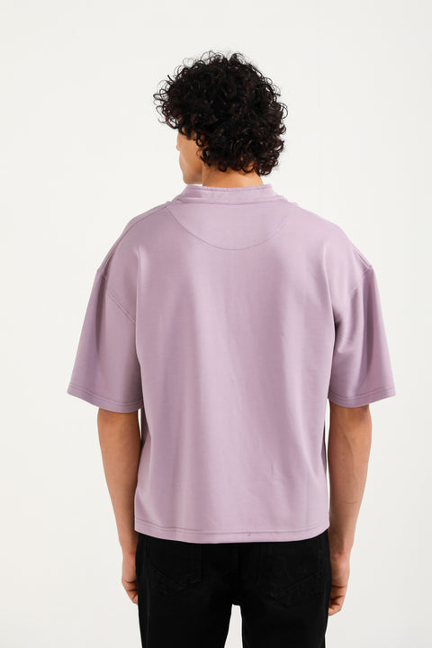 BOXY FIT MOCK NECK ZIP PLACKET POLO