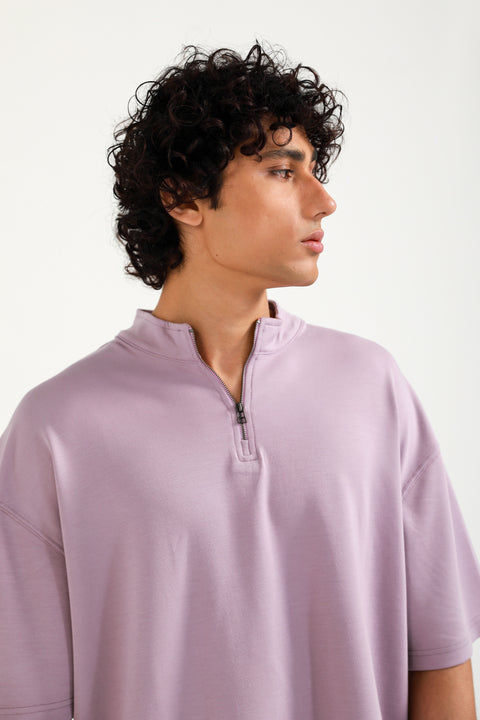BOXY FIT MOCK NECK ZIP PLACKET POLO