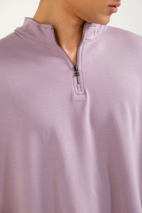 BOXY FIT MOCK NECK ZIP PLACKET POLO