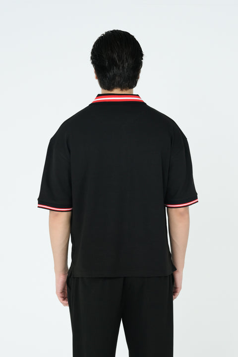 BOXY FIT ZIP PLACKET GRAPHIC POLO