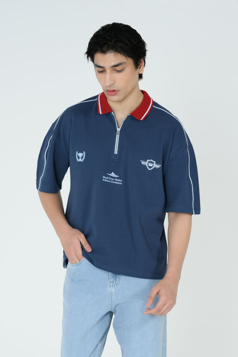 BOXY FIT ZIP PLACKET GRAPHIC POLO