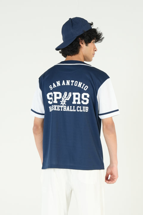RELAXED FIT MESH BUTTON DOWN BASEBALL JERSEY SHIRT