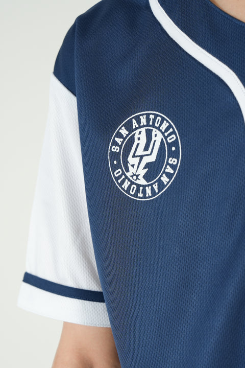 RELAXED FIT MESH BUTTON DOWN BASEBALL JERSEY SHIRT