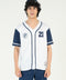 RELAXED FIT MESH BUTTON DOWN BASEBALL JERSEY SHIRT