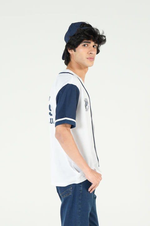 RELAXED FIT MESH BUTTON DOWN BASEBALL JERSEY SHIRT