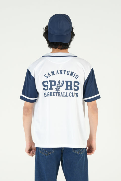 RELAXED FIT MESH BUTTON DOWN BASEBALL JERSEY SHIRT