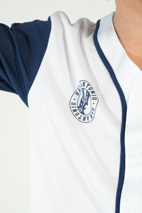RELAXED FIT MESH BUTTON DOWN BASEBALL JERSEY SHIRT