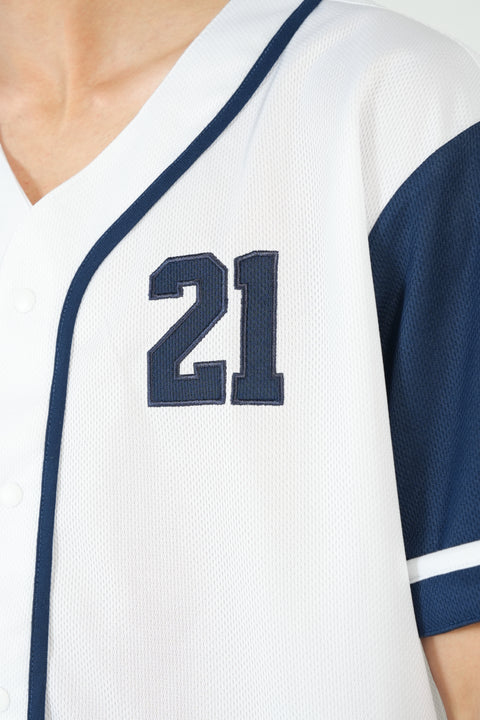 RELAXED FIT MESH BUTTON DOWN BASEBALL JERSEY SHIRT