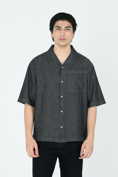 BAGGY FIT RESORT COLLAR DENIM SHIRT