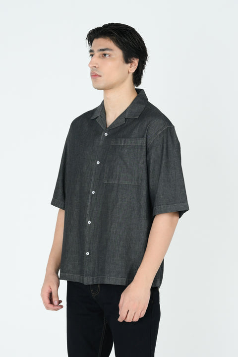 BAGGY FIT RESORT COLLAR DENIM SHIRT