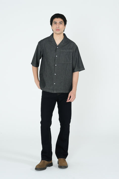 BAGGY FIT RESORT COLLAR DENIM SHIRT