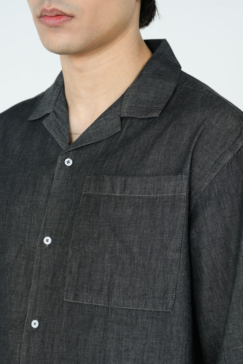 BAGGY FIT RESORT COLLAR DENIM SHIRT