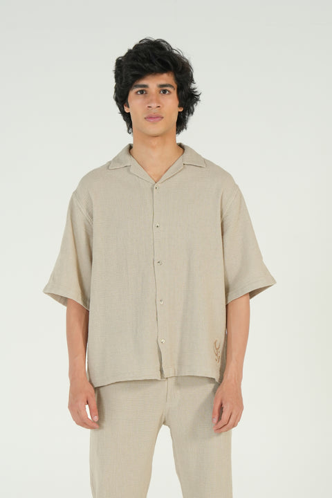 BAGGY FIT TEXTURED RESORT COLLAR SHIRT