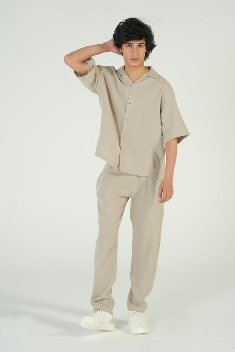 BAGGY FIT TEXTURED RESORT COLLAR SHIRT