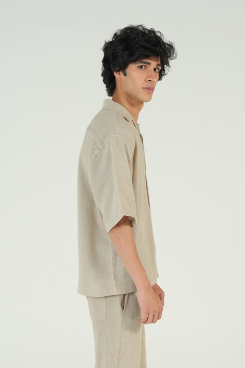 BAGGY FIT TEXTURED RESORT COLLAR SHIRT