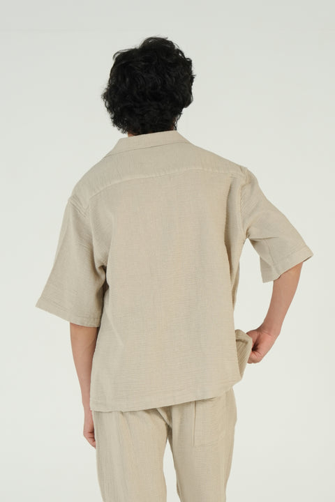 BAGGY FIT TEXTURED RESORT COLLAR SHIRT