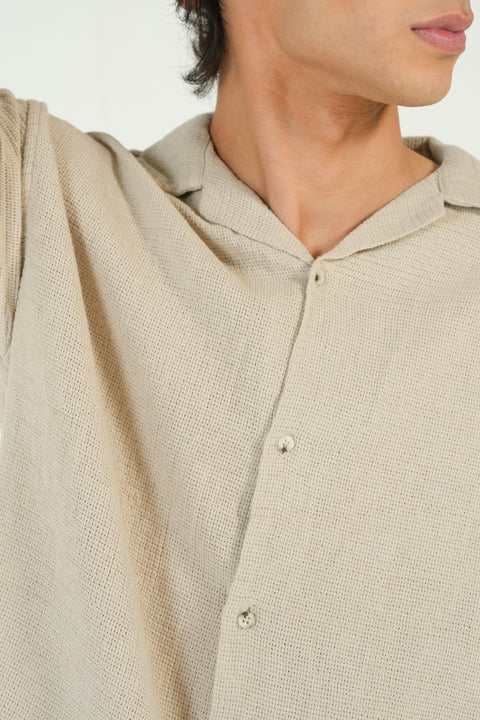 BAGGY FIT TEXTURED RESORT COLLAR SHIRT