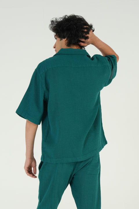 BAGGY FIT TEXTURED RESORT COLLAR SHIRT