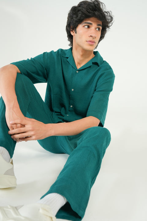BAGGY FIT TEXTURED RESORT COLLAR SHIRT