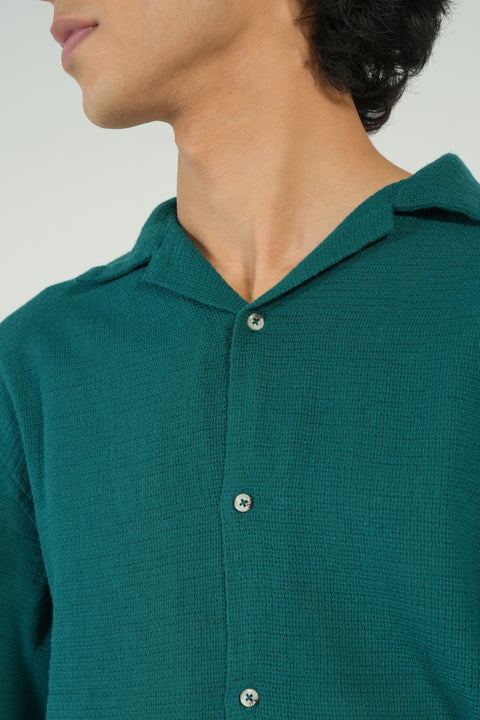 BAGGY FIT TEXTURED RESORT COLLAR SHIRT