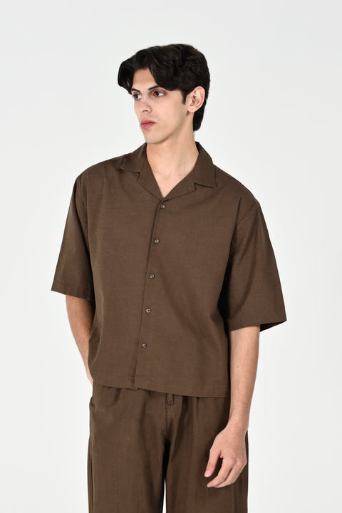 BOXY FIT RESORT COLLAR LINEN SHIRT
