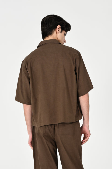 BOXY FIT RESORT COLLAR LINEN SHIRT