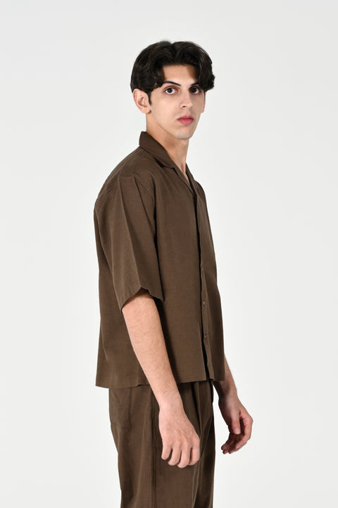BOXY FIT RESORT COLLAR LINEN SHIRT