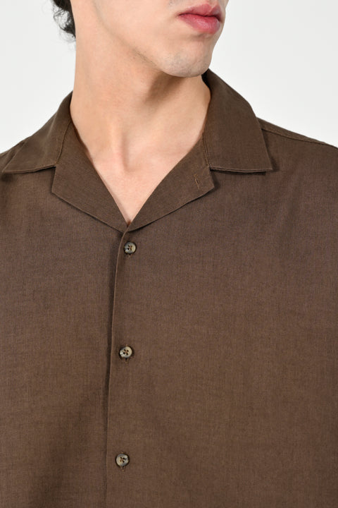 BOXY FIT RESORT COLLAR LINEN SHIRT