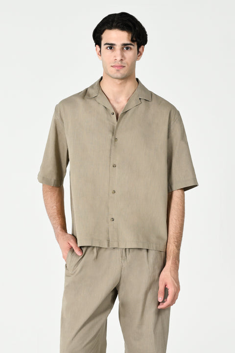 BOXY FIT RESORT COLLAR LINEN SHIRT